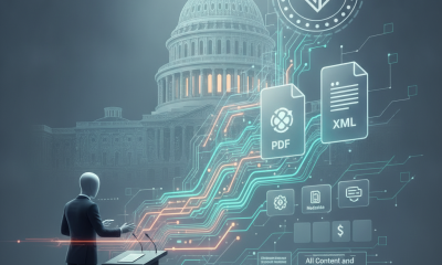 A figure stands at a podium in front of the Capitol building, with digital icons represe — Digital Asset Tax Certainty Act