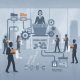 Illustration depicting a federal agency with gears and figures re — Ensuring SBA Implementation of GAO Recommendations Act