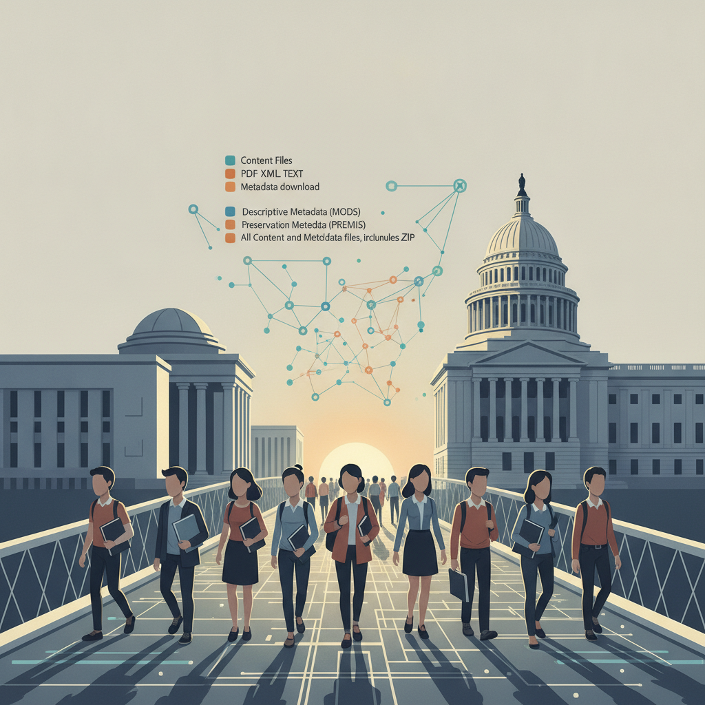 Students walking across a bridge towards a government building, symbolizing advocacy for the Equal Campus Access Act.