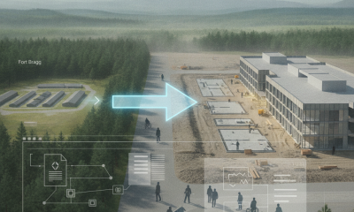 Rendering of the new Fort Bragg veterans home site, showing construction progress and surrounding landscape.