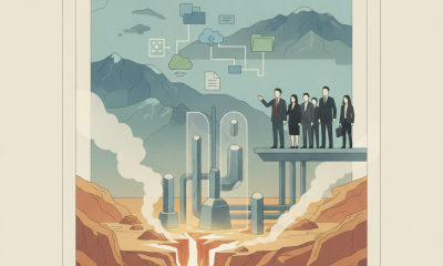 Illustration depicting a geothermal energy site with officials discussing project plan — Geothermal Energy Advancement Act