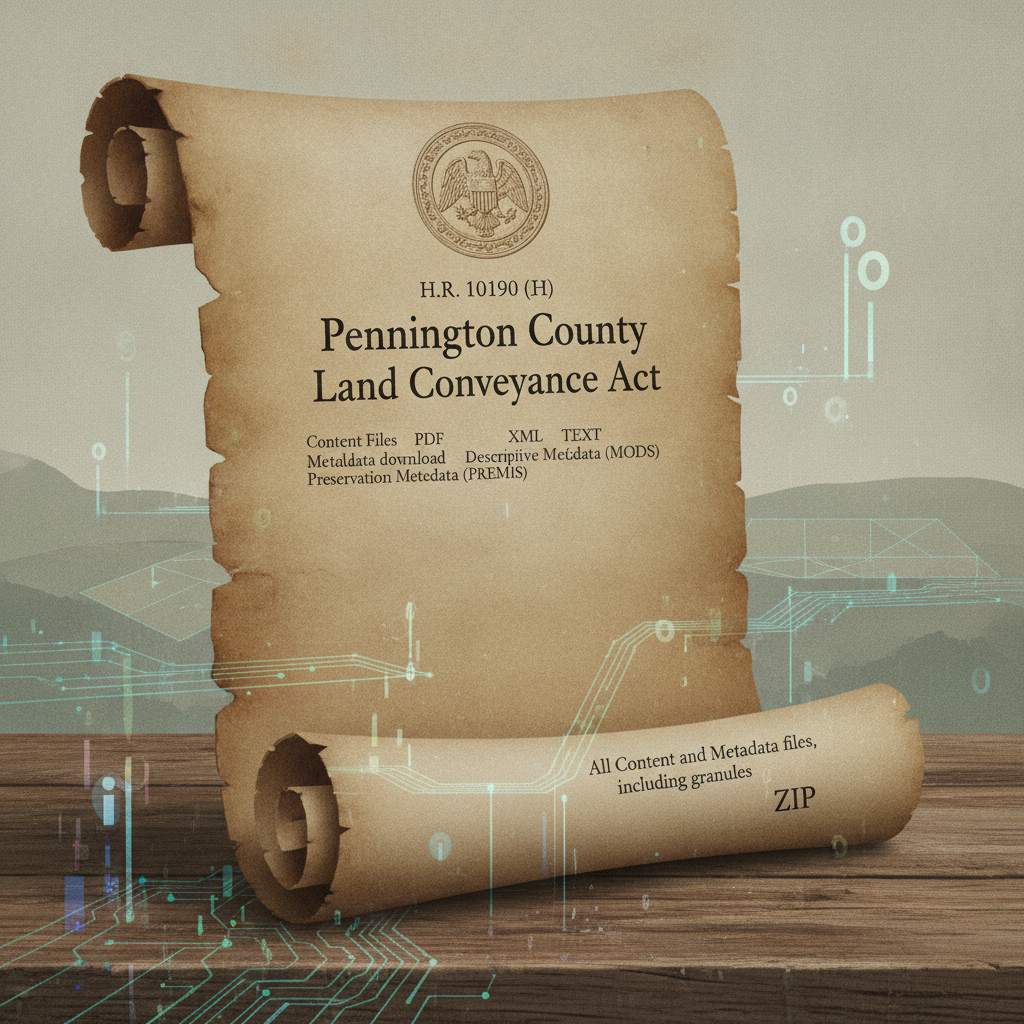 Scroll with text detailing the Pennington County Land Conveyance Act and digital elements in the background.
