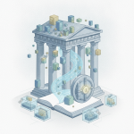 Illustration of a classical building with floating data cubes and a large book, symbolizing legislative recor — H Res 1504