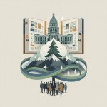 Illustration depicting a stylized mountain landscape with a tree and a — Evergreen Colorado act of violence commemoration