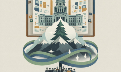 Illustration depicting a stylized mountain landscape with a tree and a — Evergreen Colorado act of violence commemoration