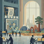 Illustration depicting a modern office scene with people working on — national park system long term lease investment act