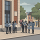 Group of people gathered outside a building, discussing the Bettie Cole Post Office re — Bettie Cole Post Office Sewickley
