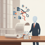 A business person stands next to a large scroll of paper with icons represen — Small Business Audit Correction Act of 2026