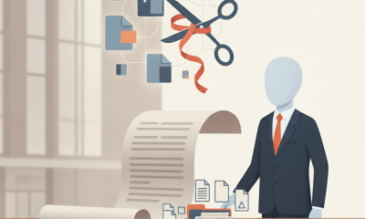 A business person stands next to a large scroll of paper with icons represen — Small Business Audit Correction Act of 2026