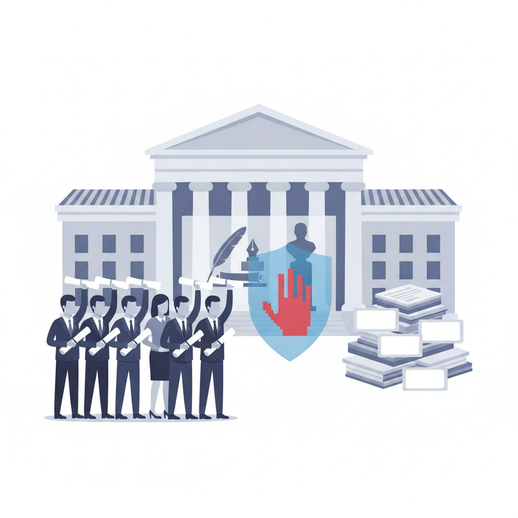Illustration depicting a group of people holding documents in fron — Smithsonian Integrity and Historical Independence Act