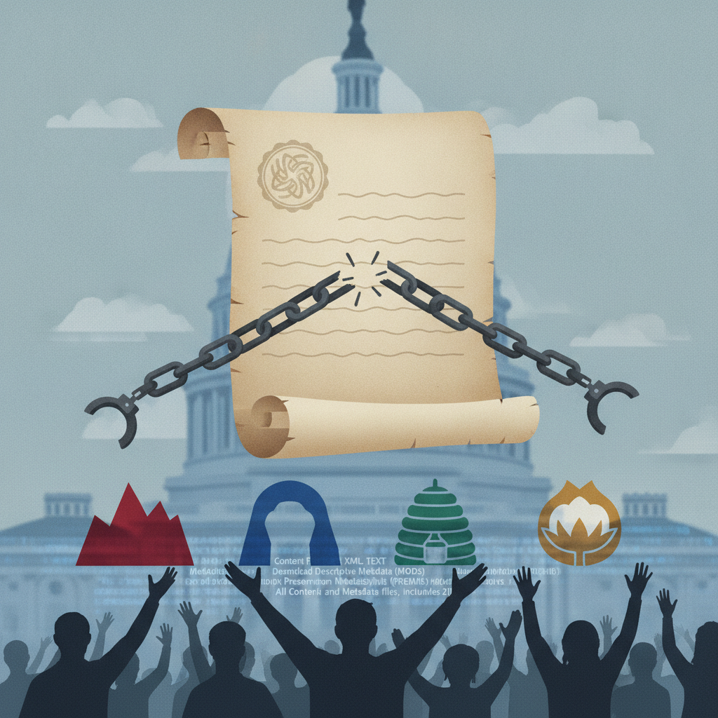 Illustration depicting a scroll with chains breaking, symbolizin — constitutional amendment to prohibit slavery punishment