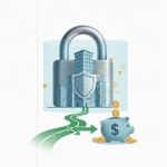 An illustration of a padlock over a cityscape with a piggy ban — No Federal Taxpayer-Funded Housing for Illegal Aliens Act