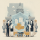 Illustration of lawmakers discussing a shielded document with fin — Protection of Social Security Benefits Restoration Act