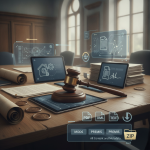 A wooden gavel on a table surrounded by digital documents and tablets, symboliz — Representative Chuck Edwards allegations
