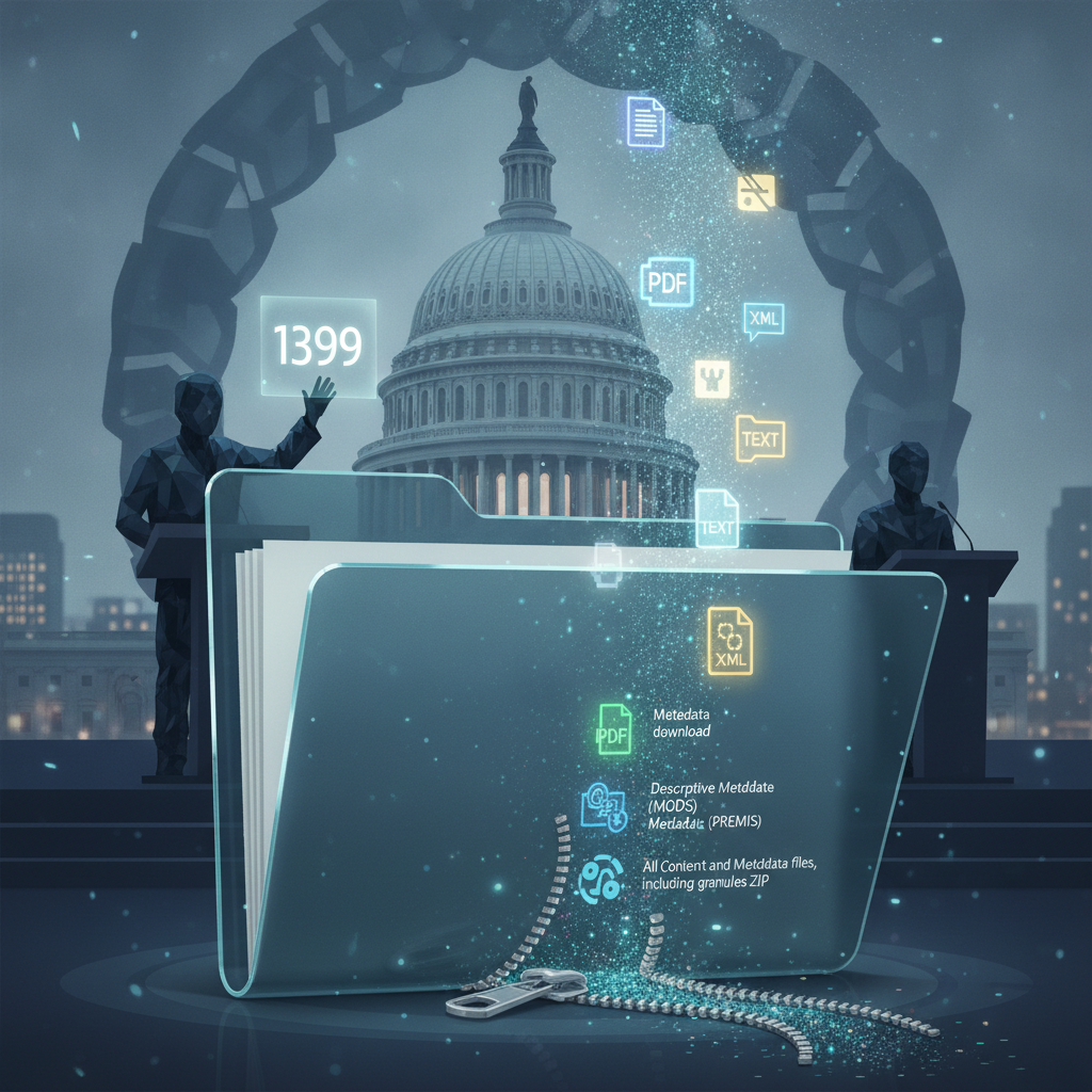 Digital representation of House Resolution 1399 with the U.S. Capitol in the background, showcasing various document formats.