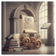 A stylized representation of House Resolution 1505 featuring gears, books, and a digital tablet, symbolizing legislative p…