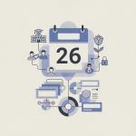 Illustration of a calendar marked with '26', featuring icons representing — National Campus Sexual Assault Awareness Month