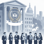 Illustration depicting a group of professionals in suits in front of a gov — American Cleaning Institute 100th anniversary