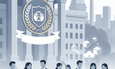 Illustration depicting a group of professionals in suits in front of a gov — American Cleaning Institute 100th anniversary