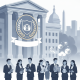 Illustration depicting a group of professionals in suits in front of a gov — American Cleaning Institute 100th anniversary