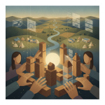 Illustration depicting hands building a community with woo — Department of the Interior Tribal Self-Governance Act of 2014