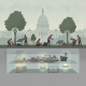 Illustration depicting workers installing solar panels in front of the C — Civilian Climate Corps for Jobs and Justice Act