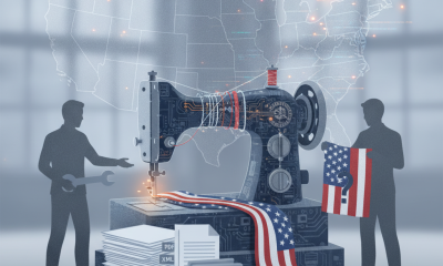Two figures working with a sewing machine and documents, symbolizing the FABRIC Act garment industry bill's impact on dome…