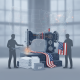 Two figures working with a sewing machine and documents, symbolizing the FABRIC Act garment industry bill's impact on dome…