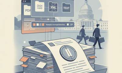Illustration depicting documents and digital files related to the HR 10167 Common Cents Act with the U.S. Capitol in the b…