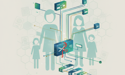 Illustration depicting a family connected through a network of applications and data, symbolizing the HR 9382 NEXUS family…