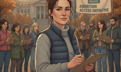 Campaigners collect petition signatures for the Idaho abortion ballot initiative at the state capitol.