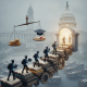 Illustration depicting students walking on books and gears towards a graduation — Improving Access to Higher Education Act
