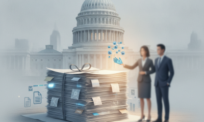 Two professionals discussing documents in front of the U.S. Capitol, symbolizing — Kylies Voices for Childhood Cancer Act