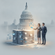 Two professionals discussing documents in front of the U.S. Capitol, symbolizing — Kylies Voices for Childhood Cancer Act