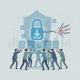 Illustration of lawmakers advocating for digital privacy, featuring a shield with a download ic — NDO Fairness Act of 2025