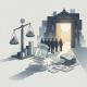 A gavel and financial charts in the foreground, with lawmakers lined up at an open doo — Sell Your Stocks or Step Down Act