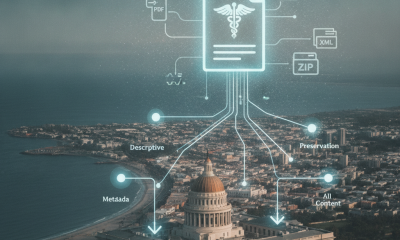 Aerial view of a government building with digital icons representing healthcare and data management related to HR 10208 Sa…