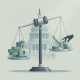 A gavel and scales of justice symbolize the SNAP Fraud Accountability Act, with money and a lock on one side and a hand br…