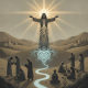 Artistic depiction of Jesus with outstretched arms, surrounded by people engaged in spiritual acti — Matthew 22:37 Meaning
