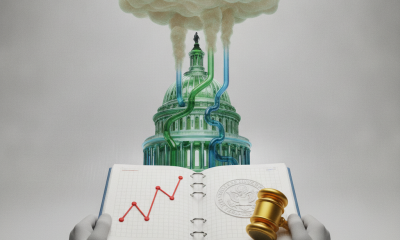 Illustration of the U.S. Capitol with smoke and a gavel, symbolizing the Methane Pollution Accountability Act.
