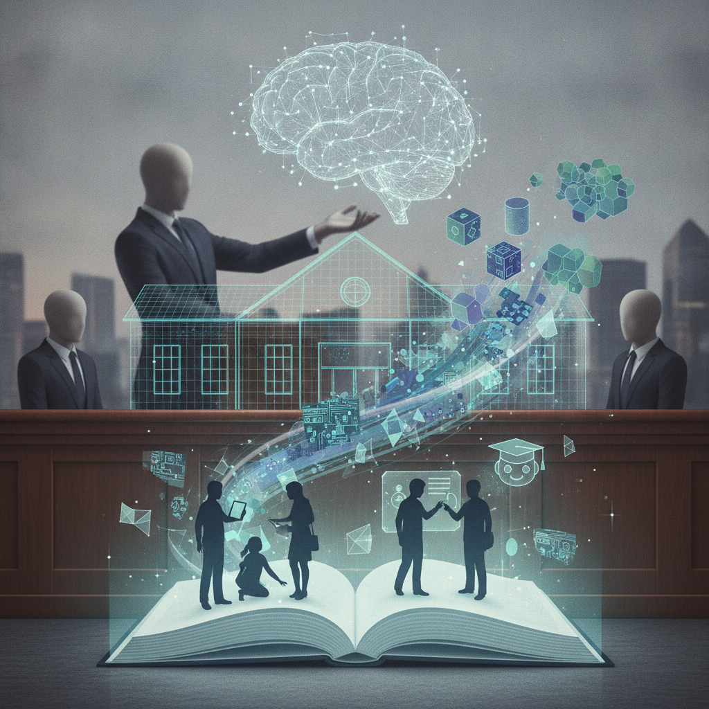 A conceptual illustration of AI in education, featuring si — Artificial Intelligence Education and Workforce Readiness Act