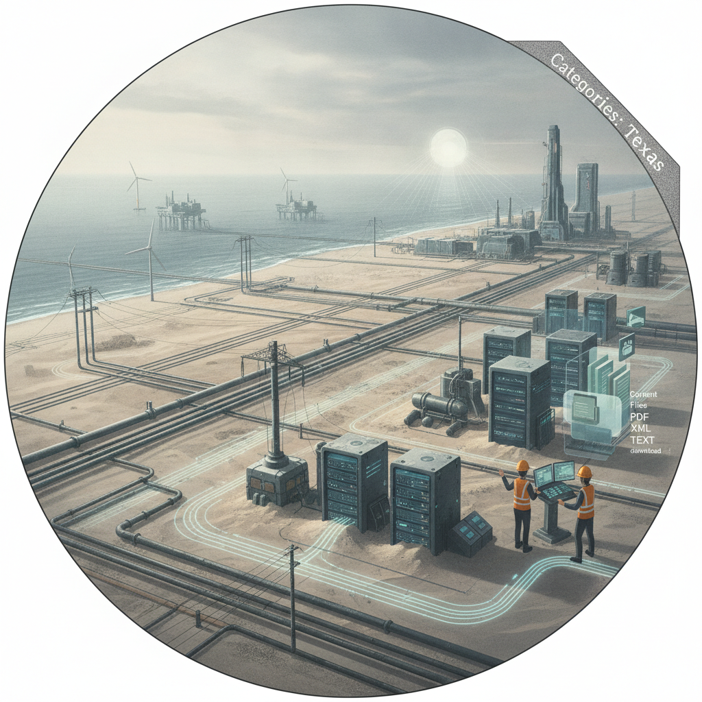 Illustration depicting energy infrastructure in South Texas, featur — Empower Energy Exporting Communities Act South Texas