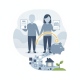 Illustration of a couple holding educational certificates and books, with a piggy ba — S 5420 Education Scholarship Credit