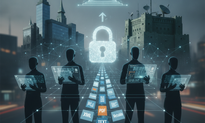 Four silhouetted figures holding digital devices in front of a cityscape, feat — DoD cybersecurity university partnerships