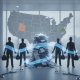 Silhouetted figures surround a pile of medical bills with a map of the U.S. highlighting — state medical debt relief laws