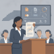 A woman in a suit holds a document while presenting in front of a screen, with seated individ — American Tariff Rebate Act