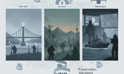 Illustration depicting border security themes with silhouettes of fi — Northern Border Security Enhancement and Review Act