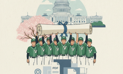 Paseo Verde Little League team members holding a scroll in front of the U.S. Capitol, celebrating their national champions…