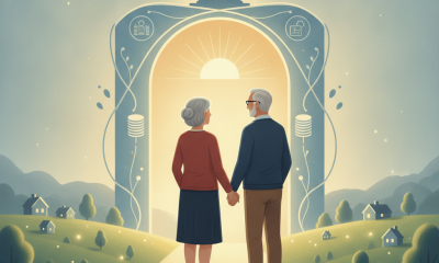 An elderly couple holding hands in front of a stylized archway with — Protecting Our Widows and Widowers in Retirement Act