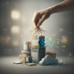 A hand pulling a root from a stack of food packaging, symbolizing the Rooting Out Mislabeled Agriculture Act.